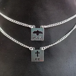 ESCAPULÁRIO ELO 1X1 PLACA PAZ E FÉ DE 12X12mm BP