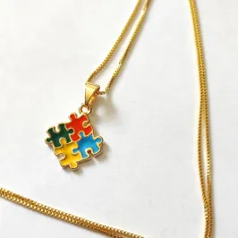 GARGANTILHA VENEZIANA + PINGENTE AUTISTA BANHADO A OURO