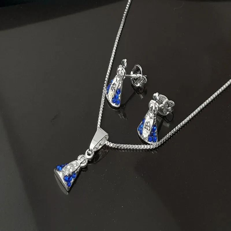 Conjunto Nª Sra Aparecida, brinco e pingente medindo 1,0x0,7cm