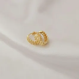 Argola com linhas inclinadas trabalhadas banhadas a ouro, medindo 1,2x0,5cm Argola com linhas inclinadas trabalhadas banhadas a ouro, medindo 1,2x0,5cm