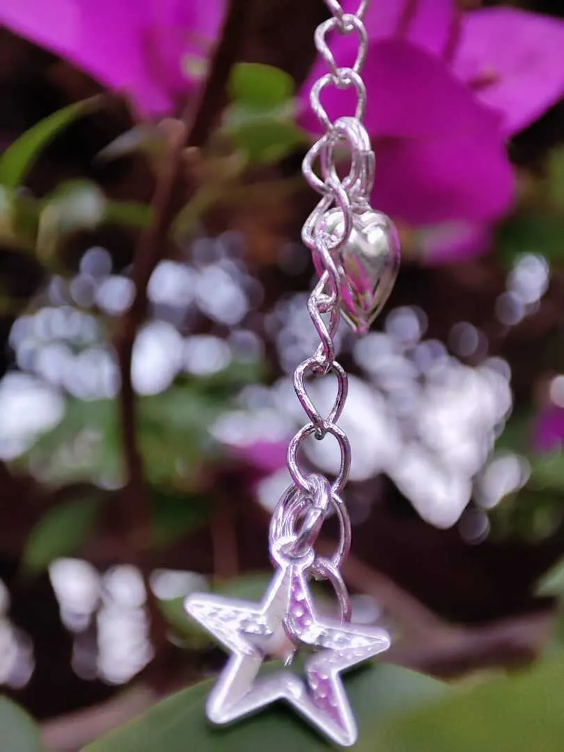 PULSEIRA ELO 1X1 COM PINGENTE DE ESTRELA E CORAÇÃO BP