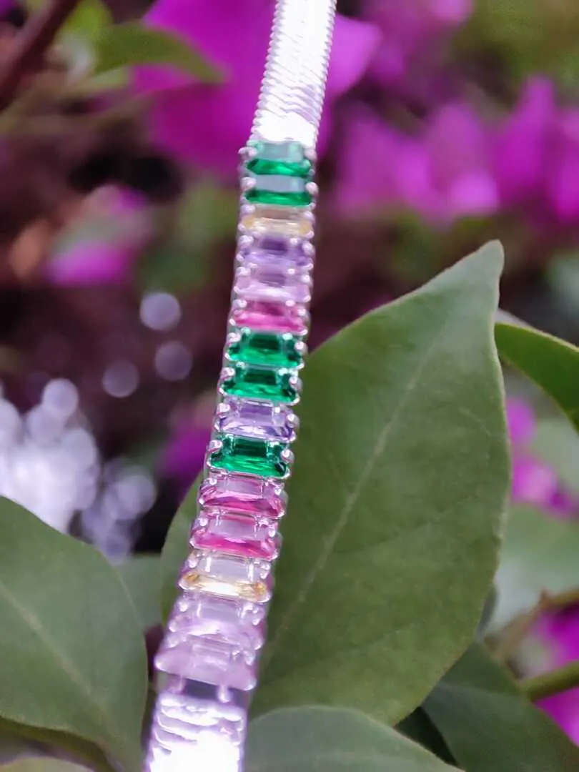 PULSEIRA CHATADA DE 4MM + ZIRCÔNIAS COLORIDAS BP