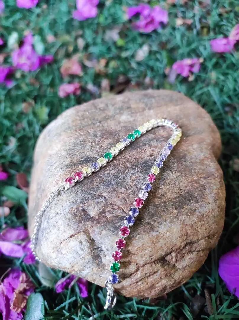 PULSEIRA CRAVEJADA ZIRCÔNIAS CRISTAL E COLORIDAS BP