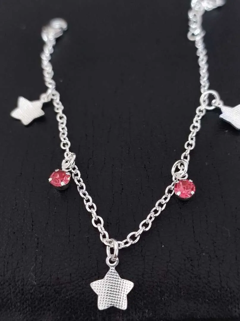 PULSEIRA INFANTIL ELO PORTUGUÊS ESTRELAS E PEDRAS RUBI BP