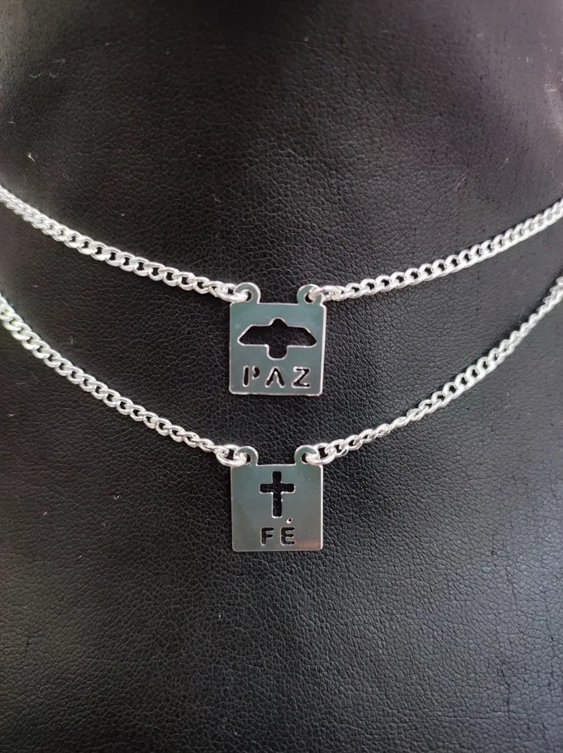 ESCAPULÁRIO ELO 1X1 PLACA PAZ E FÉ DE 12X12mm BP