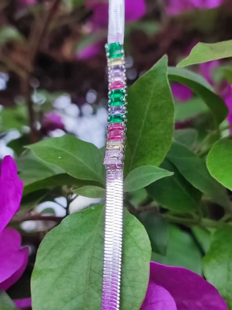 PULSEIRA CHATADA DE 4MM + ZIRCÔNIAS COLORIDAS BP