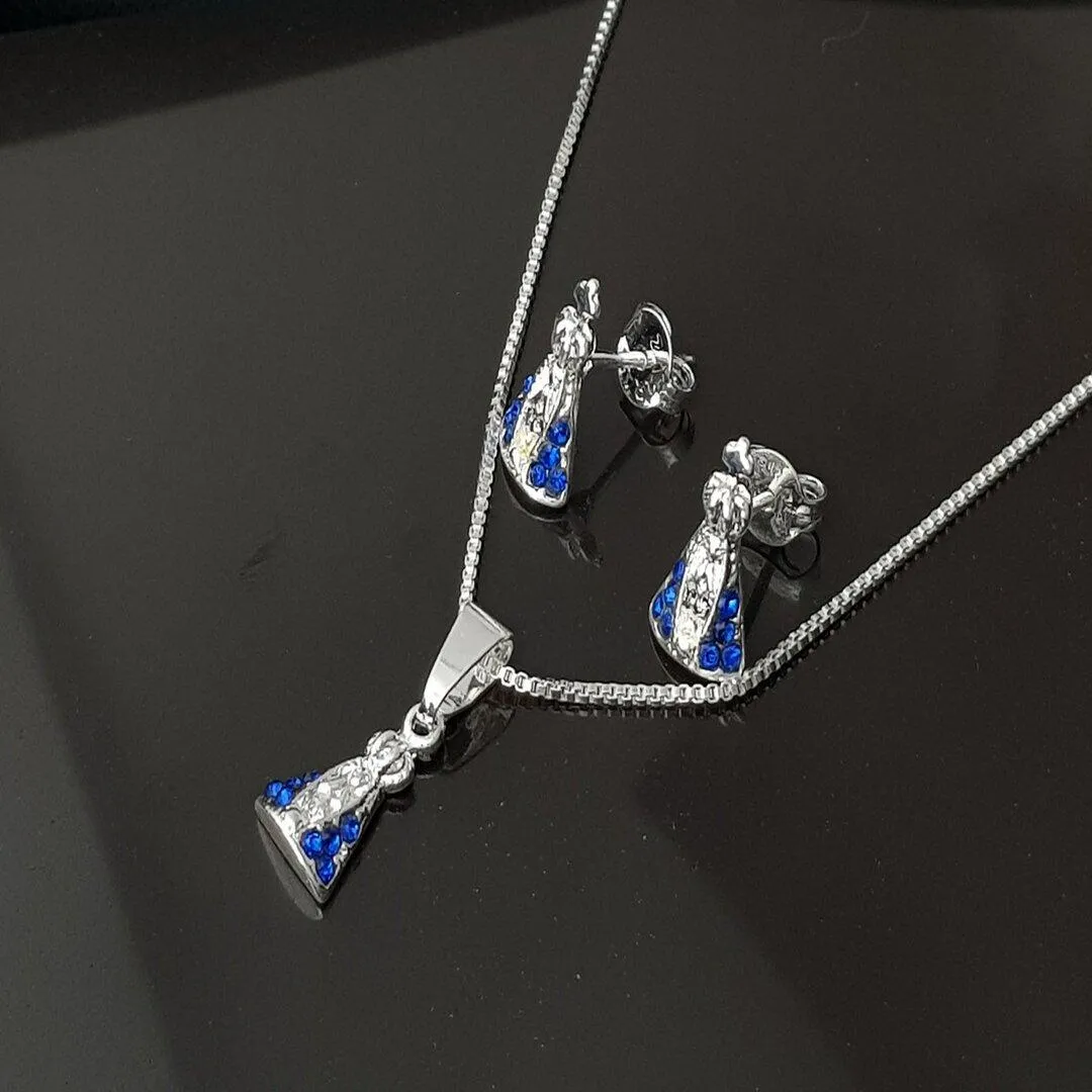 Conjunto Nª Sra Aparecida, brinco e pingente medindo 1,0x0,7cm